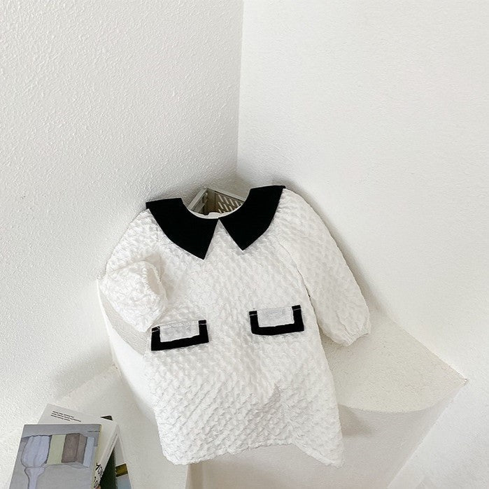 Arrival Autumn Girls French Fashion Argyle Pattern Long Sleeves Dress with Collar