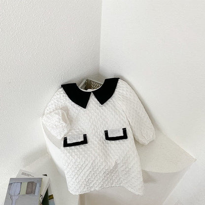 Arrival Autumn Girls French Fashion Argyle Pattern Long Sleeves Dress with Collar