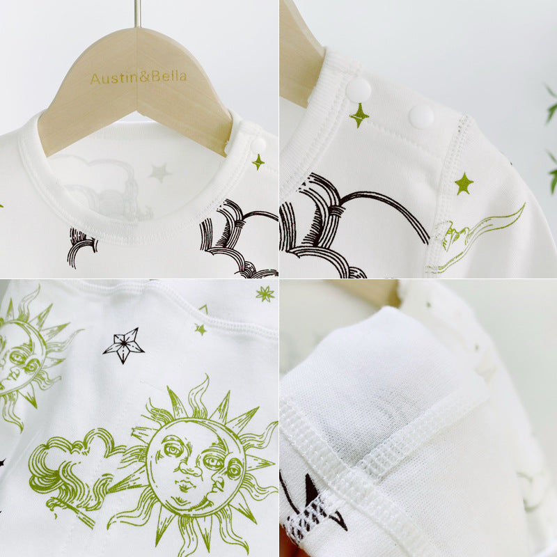 New Arrival Baby Sun Moon Star Graphic Long Sleeve Bottoming Shirt & Trousers Clothing Sets-2