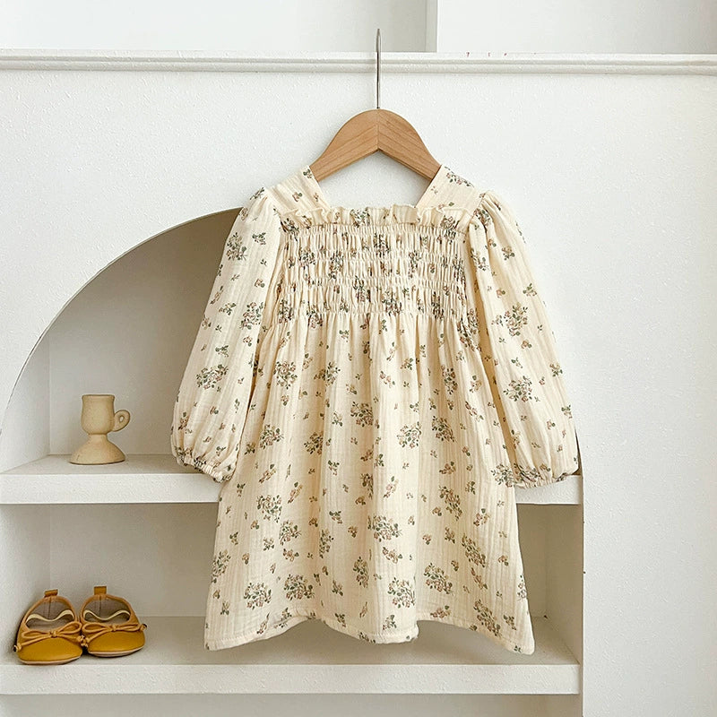 Autumn Baby Girls Flowers Pattern Long-sleeved Square Neck Onesies and Dress – Princess Sister Matching Set