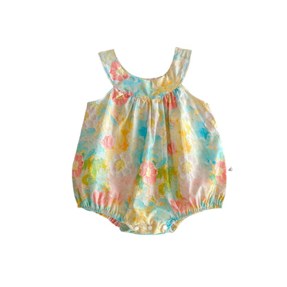 Baby Girls Colorful Floral Design Strap Sleeveless Thin Onesies