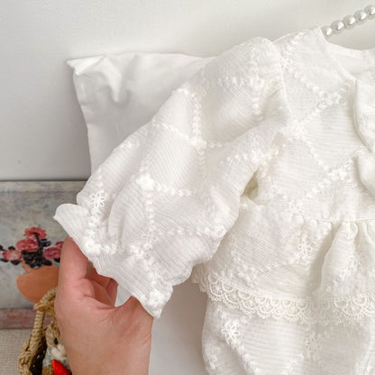 Spring Arrival Baby Girls Long Sleeves Floral Embroidered Bodysuits Onesies