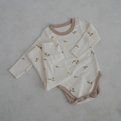 Autumn Arrival Baby Unisex Long Sleeves Simple Fruits Pattern Onesies and Pants Sets