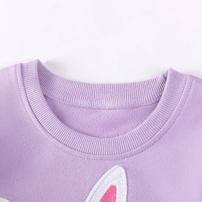 Spring and Autumn Girls Cute Rabbit Cartoon Pattern Long Sleeves Sweatshirt and Floral Pants Clothing Set-2