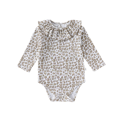 Arrival Baby Unisex Long Sleeves Cute Leopard Pattern Onesies with Collar-2