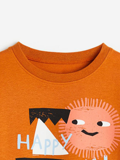 Round Neck Happy Day Cartoon Boys’ T-Shirt In European And American Style For Summer