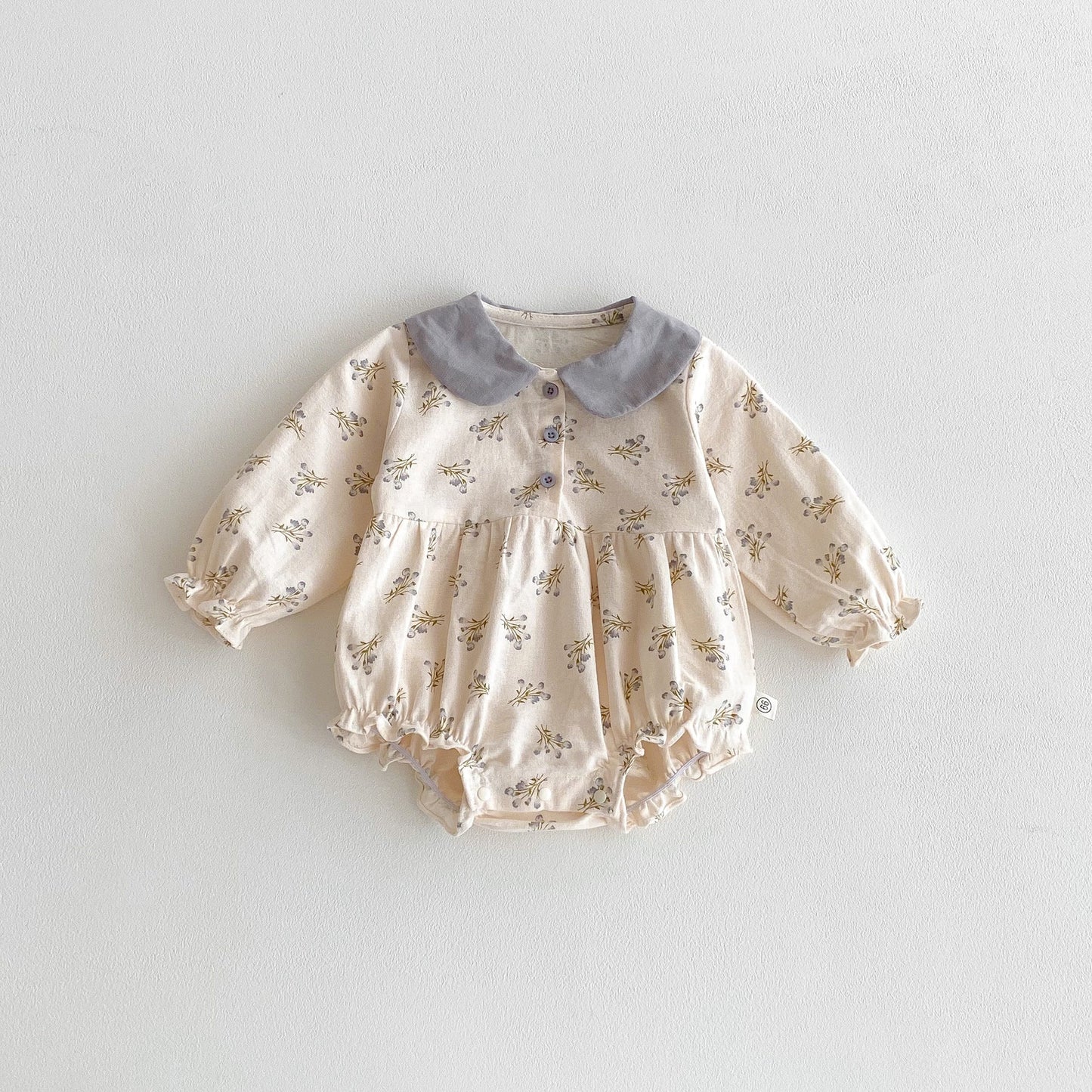 Autumn Arrival Baby Girls Long Sleeves Flowers Pattern Peter Pan Collar Onesies