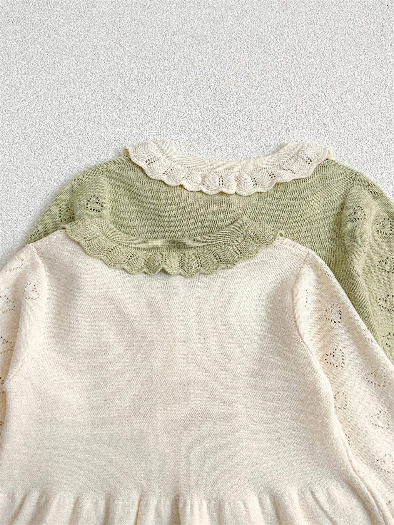 Autumn Arrival Baby Kids Girls Comfortable Hollow-out Design Knitted Long Sleeves Top with Heart Pattern and Collar-3
