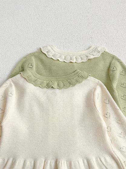 Autumn Arrival Baby Kids Girls Comfortable Hollow-out Design Knitted Long Sleeves Top with Heart Pattern and Collar-3