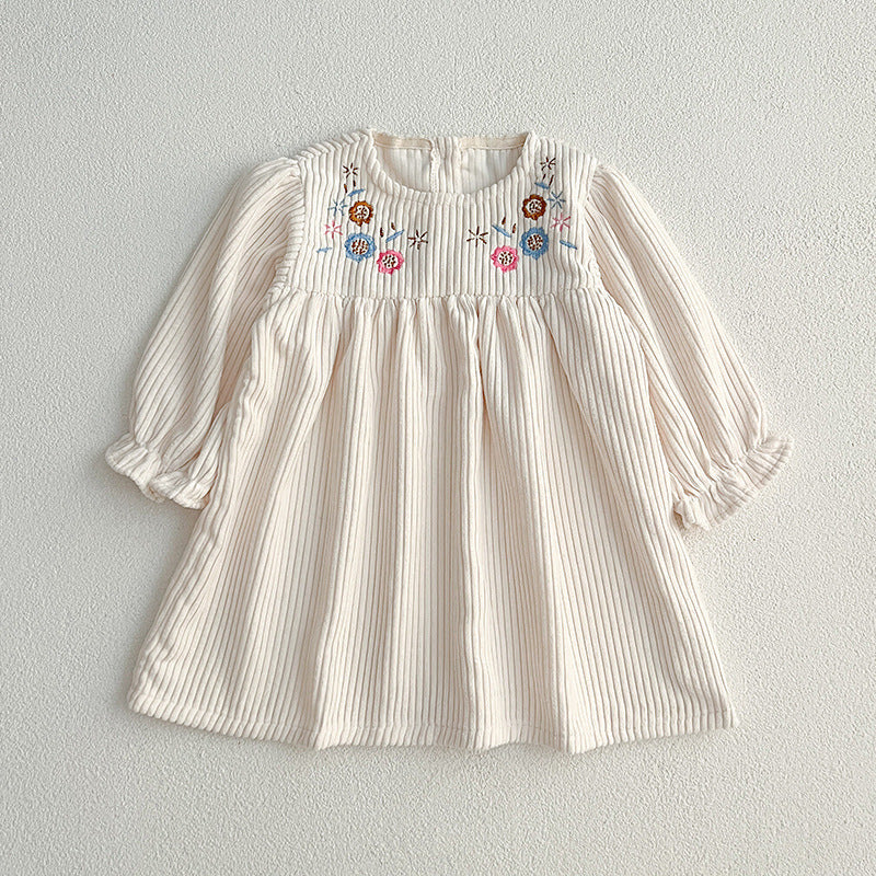 Baby Onesies or Dress For Girls With Long Sleeves And Embroidered Flowers