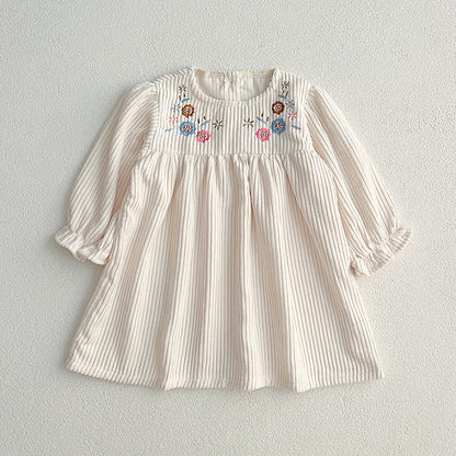 Baby Onesies or Dress For Girls With Long Sleeves And Embroidered Flowers