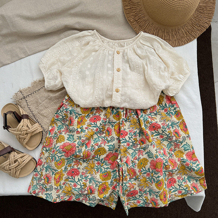 Baby Girl Solid Color Round Neck Blouses