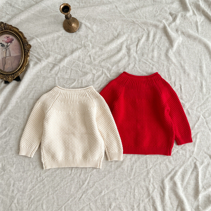 Autumn Arrival Baby Kids Girls Comfortable Flowers Embroiedery Pattern Knitted Long Sleeves Cardigan