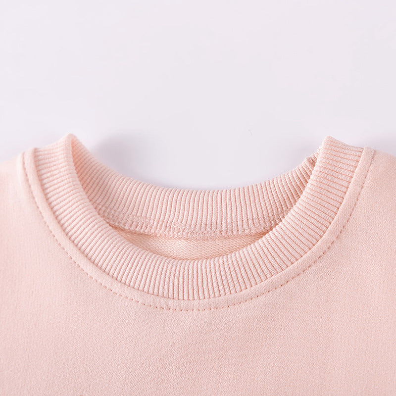 Spring and Autumn Girls Rabbits Cartoon Pattern Long Sleeves Sweatshirt and White Pants Clothing Set