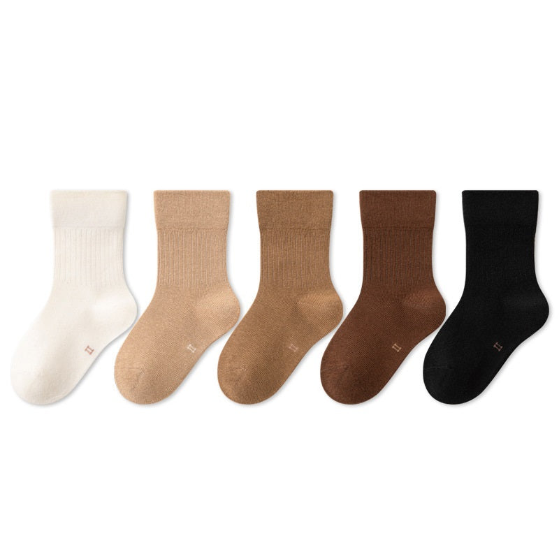 Spring New Arrival Kids Breathable Solid Color Mid-Calf Socks Set
