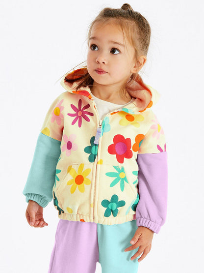 High Quality Spring And Autumn Girls Colorful Flowers Pattern Color Patchwork Long Sleeves Top Hoodie And Pants Clothing Set-3