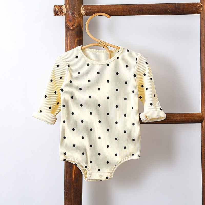 Spring Northern European Style Dots Print Crew Neck Comfy Onesies/Romper
