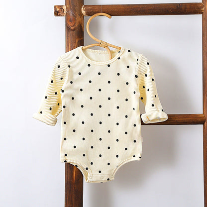 Spring Northern European Style Dots Print Crew Neck Comfy Onesies/Romper