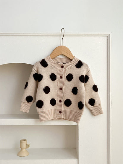 Children Polka Dots Knitted Cardigan For Spring Boys And Girls Sweater