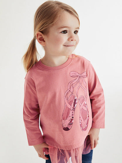 Girls’ Cartoon Dancing Shoes Long Sleeves T-Shirt Dress In European And American Style For Autumn-3