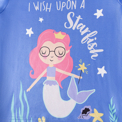 Spring and Autumn Baby Kids Girls Marine Cartoon Pattern Long Sleeves Top and Pants Casual Pajamas Clothing Set