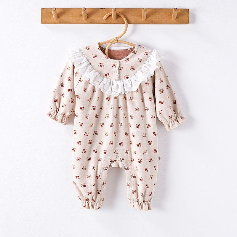 Autumn and Spring Arrival Baby Girls Simple Floral Pattern Long Sleeves Rompers