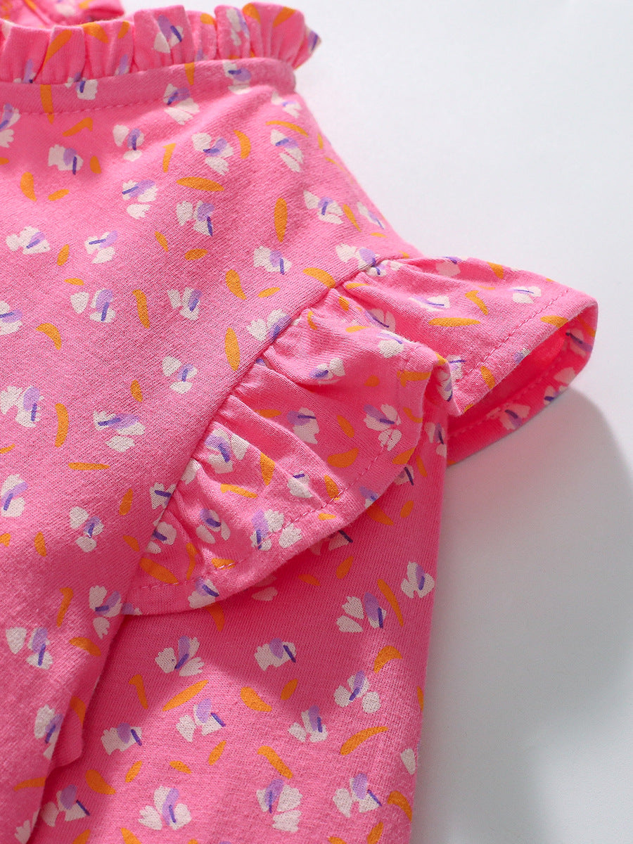 Arrival Autumn Girls Cartoon Elephant And Flowers Pattern Ruffle Neck Long Sleeves Princess Dress-3