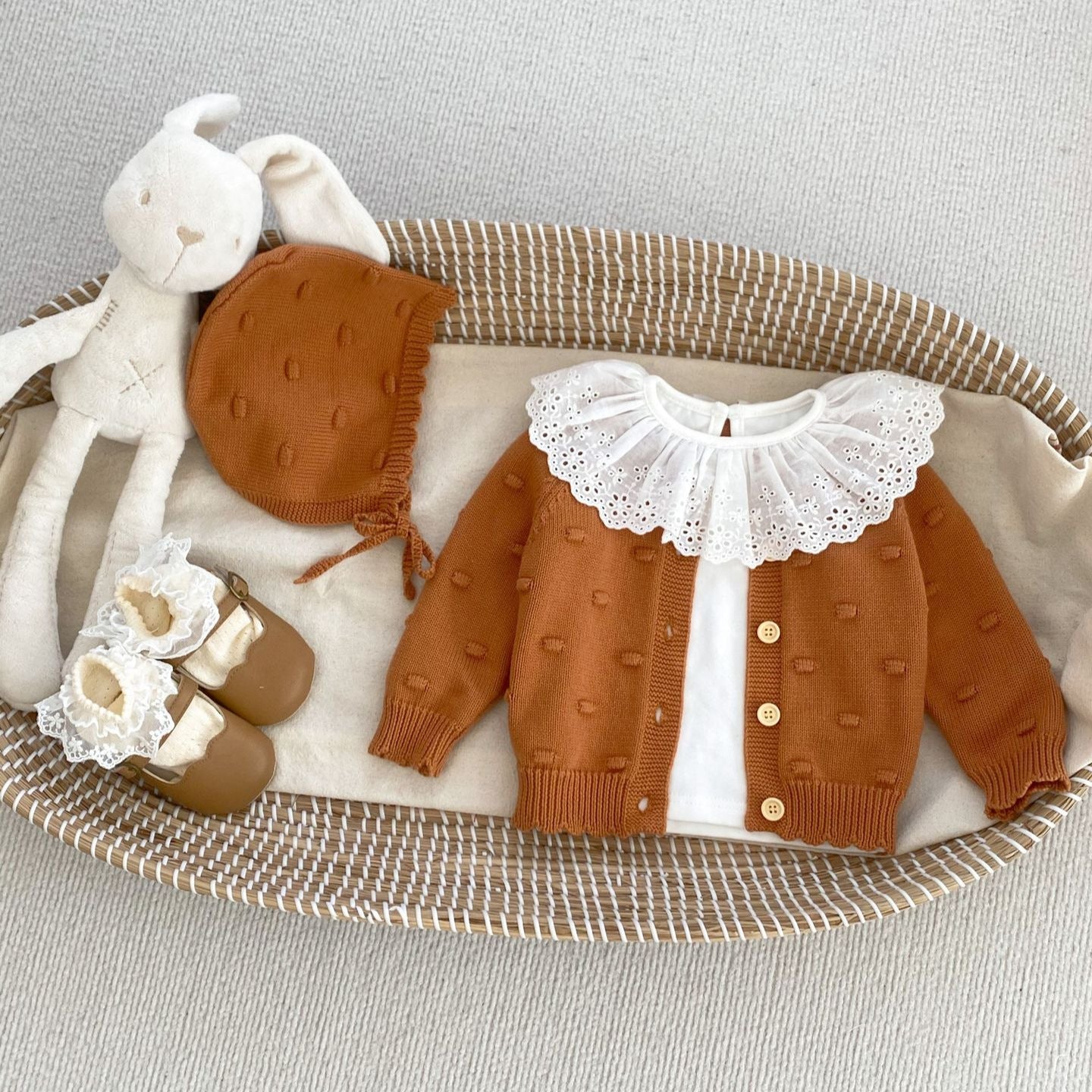 Autumn Arrival Baby Kids Girls Comfortable Solid Color Jacquard Pattern Knitted Long Sleeves Cardigan-2