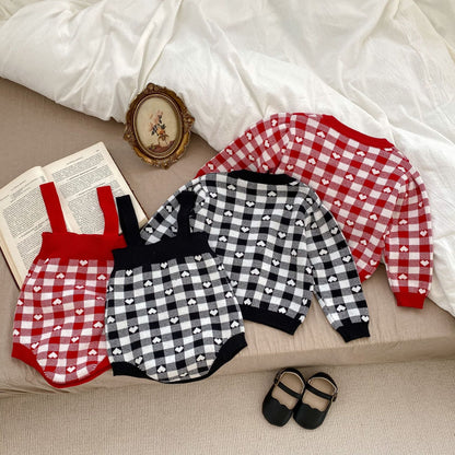 Autumn Heart Pattern Knitted Onesies & Cardigan Sets-1