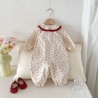 Autumn Arrival Baby Girls Long Sleeves Hearts Pattern Rompers