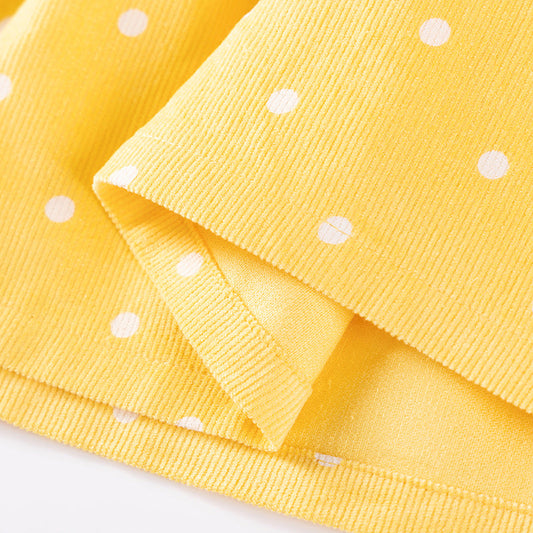 Autumn and Spring Arrival Princess Dots Pattern Long Sleeves Corduroy Dress for Stylish Girls