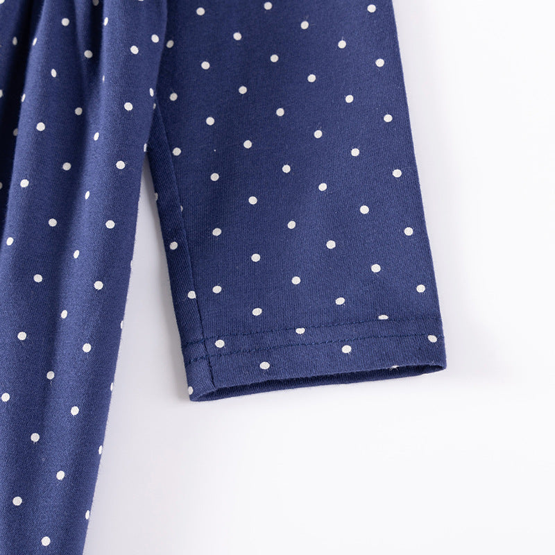 Autumn and Spring Arrival Christmas Cartoon and Dots Pattern Long Sleeves Crew Neck Dress for Stylish Girls