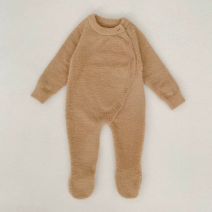 Autumn and Winter Arrival Unisex Baby’s Solid Color Crew Neck Fluffy Rompers