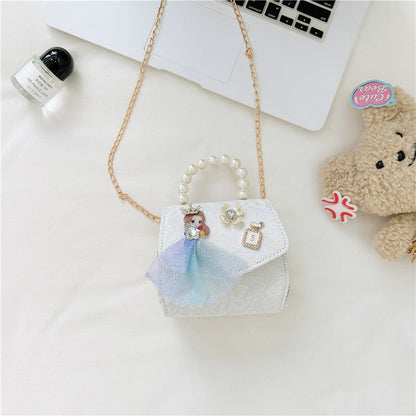 Stylish Floral Carry-On Girls’ Portable Beaded Princess Crossbody Handbag