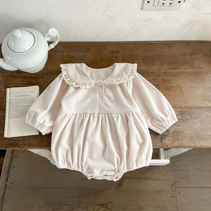 Baby Girls Pure Cotton Lace Collar Long Sleeves Corduroy Onesie