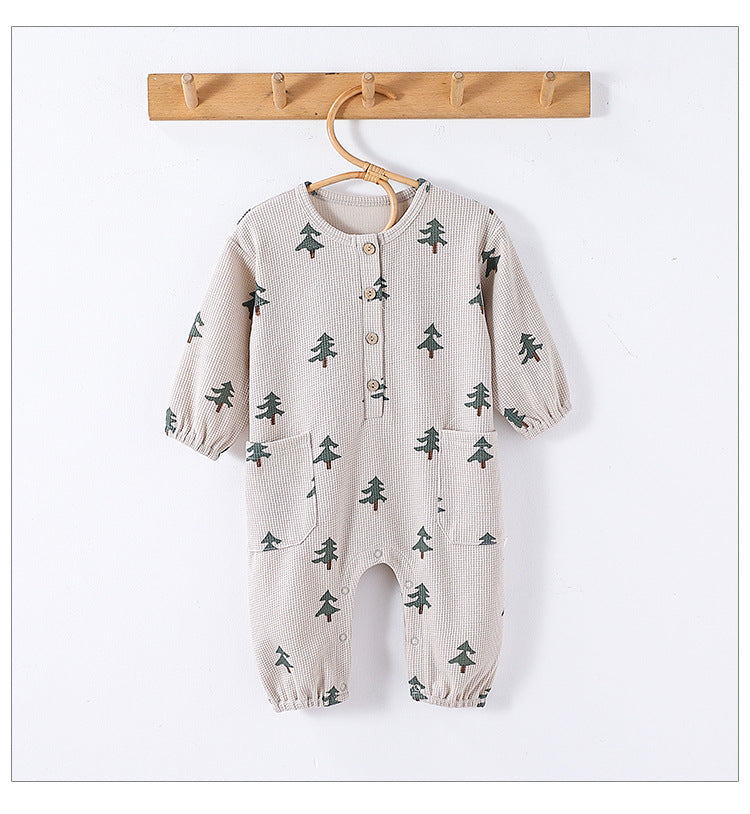 Spring Arrival Baby Unisex Long Sleeves Waffle Grid and Simple Pattern Rompers