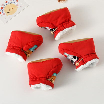 Arrival Baby Animals Cartoon Pattern Anti-slip Fleece-lined Toddler Cotton Shoes-1