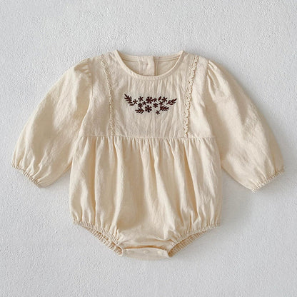 Autumn Baby Girls Northern Europe Style Flowers Embroidered Pattern Long-sleeved Onesies and Dress – Princess Sister Matching Set