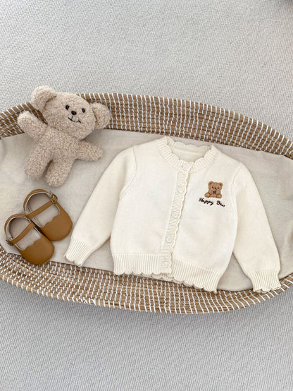Children’s Knitted Teddy Bear And Wreath Cardigan For Spring – Boys And Girls Sweater For Baby Clothing