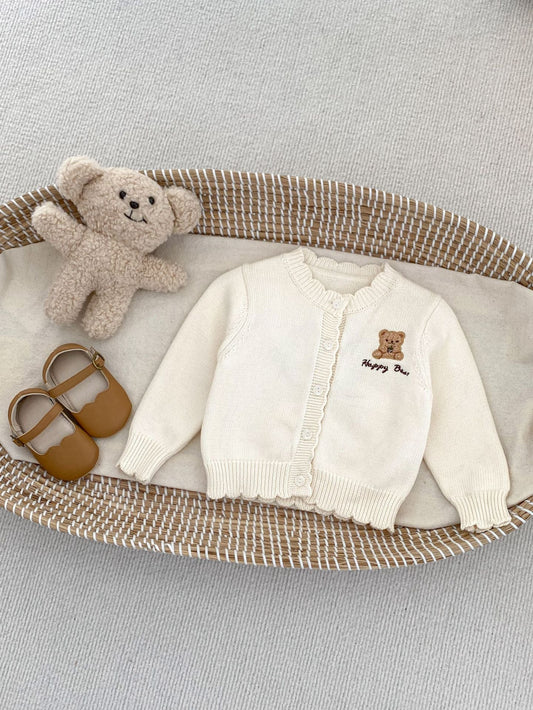 Children’s Knitted Teddy Bear And Wreath Cardigan For Spring – Boys And Girls Sweater For Baby Clothing
