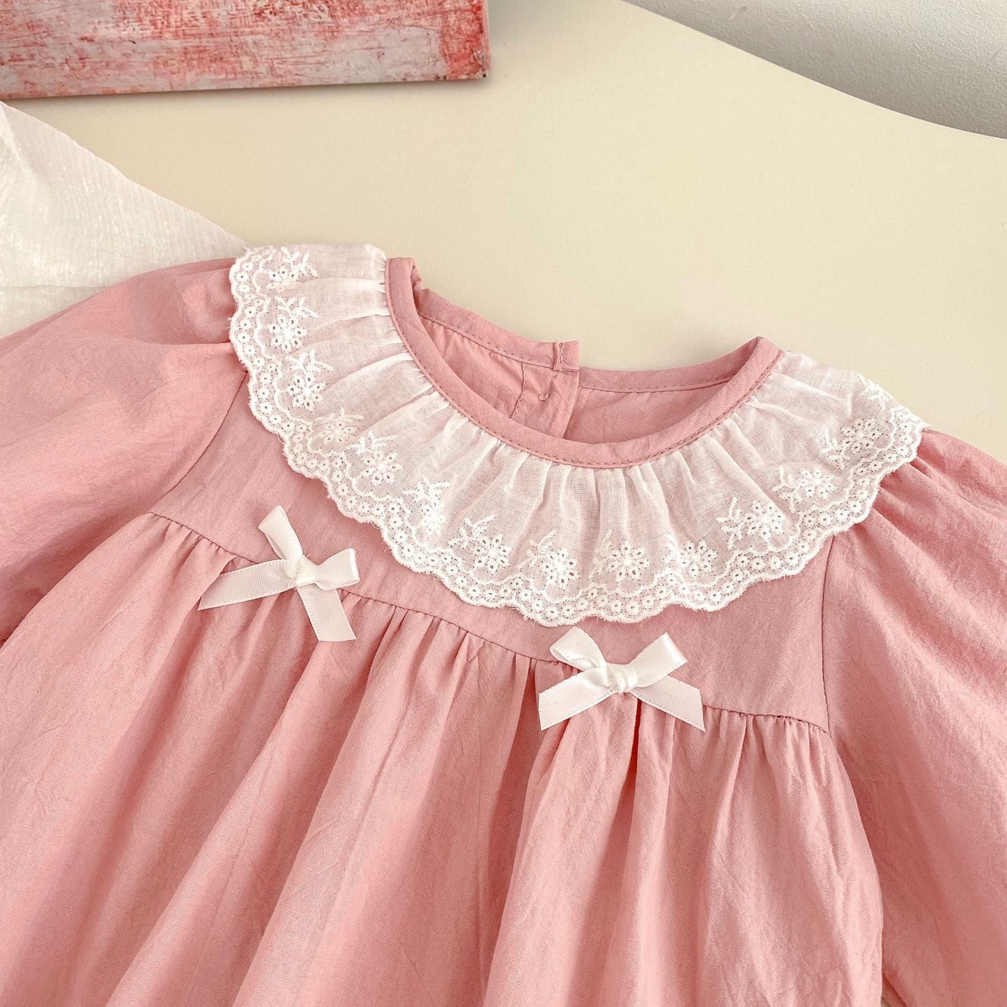 Spring Arrival Baby Girls Long Sleeves Floral Embroidered Collar Onesies Bodysuits