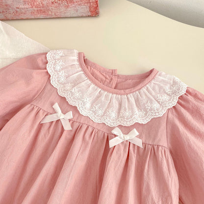 Spring Arrival Baby Girls Long Sleeves Floral Embroidered Collar Onesies Bodysuits