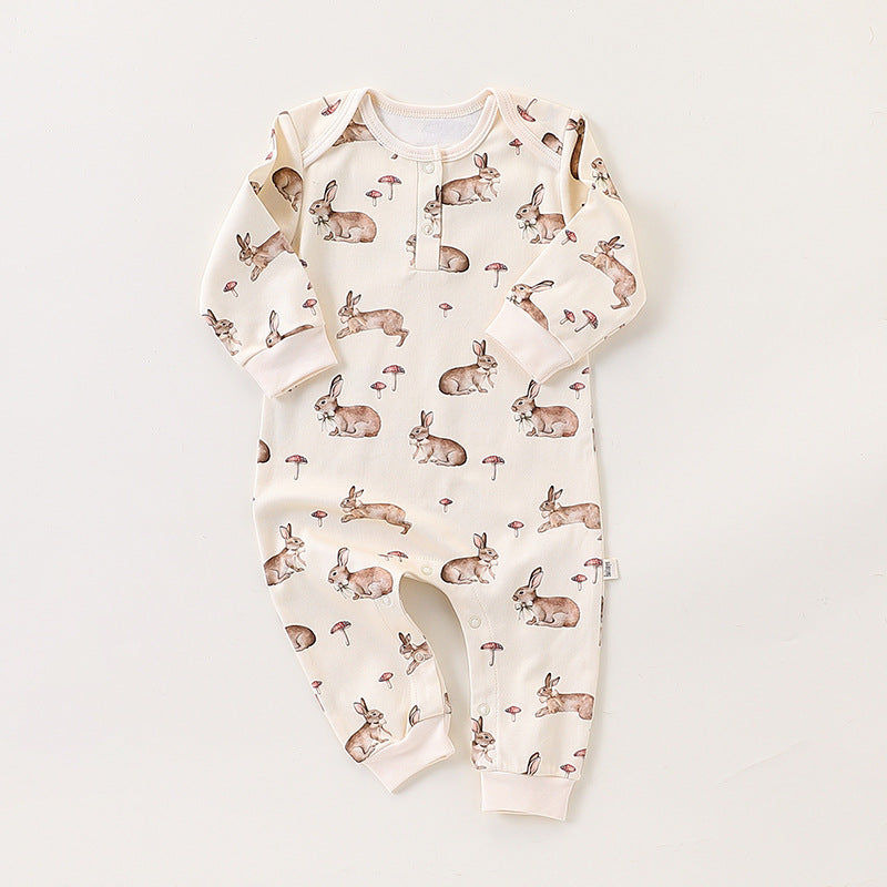 Autumn and Spring Arrival Baby Unisex Simple Animals Cartoon Pattern Long Sleeves Rompers