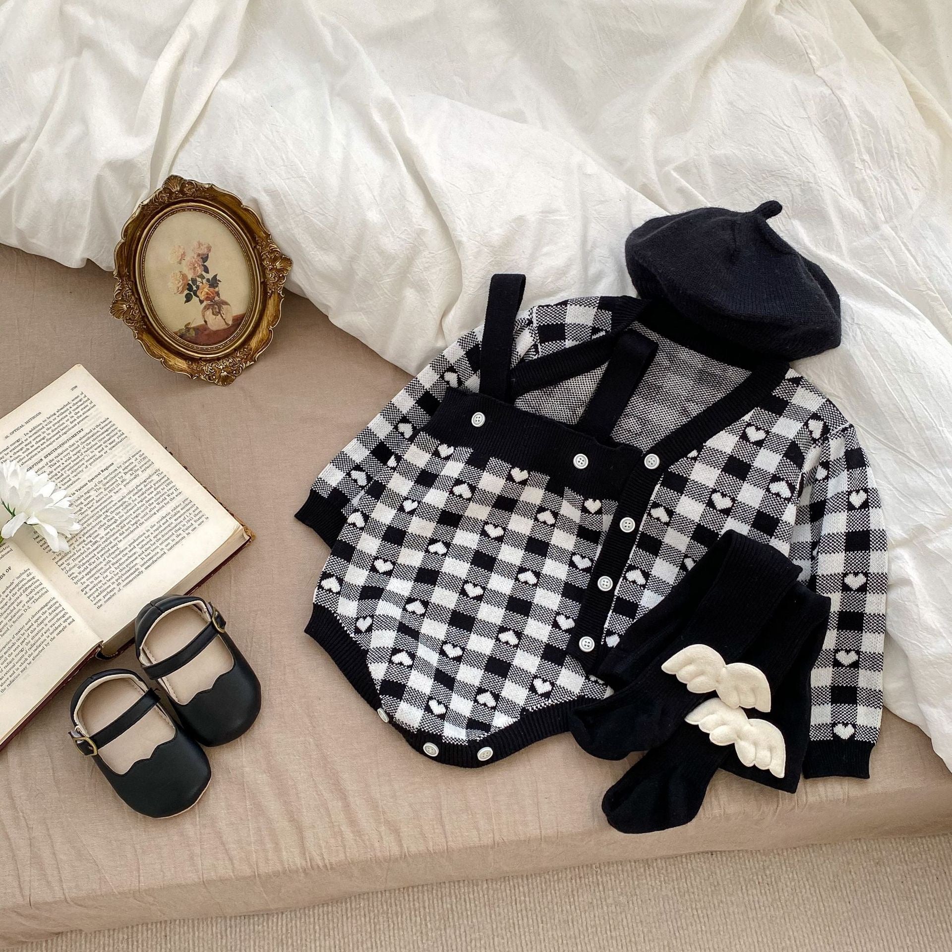 Autumn Heart Pattern Knitted Onesies & Cardigan Sets-2