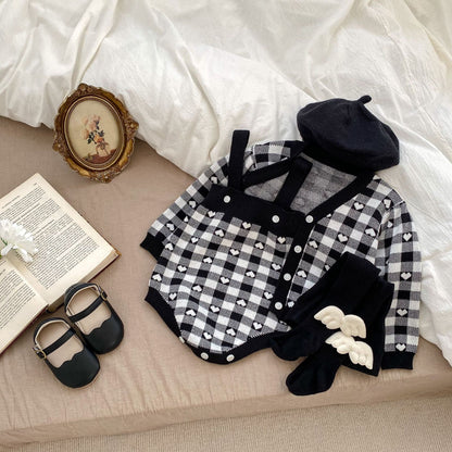 Autumn Heart Pattern Knitted Onesies & Cardigan Sets-2