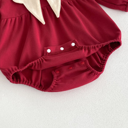 Autumn Arrival Baby Girls Long Sleeves New Style Collar with Butterfly Bow Attached Onesies