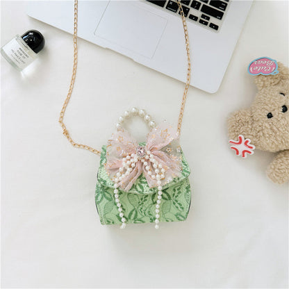 Stylish Floral Carry-On Girls’ Portable Beaded Princess Crossbody Handbag