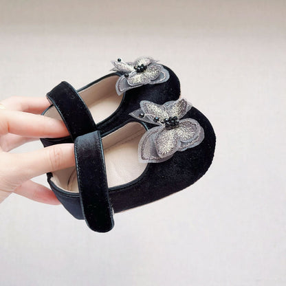 Autumn Baby Girl Tulle Butterfly Attached Toddler Soft-Sole Anti-slip Walking Shoes-3