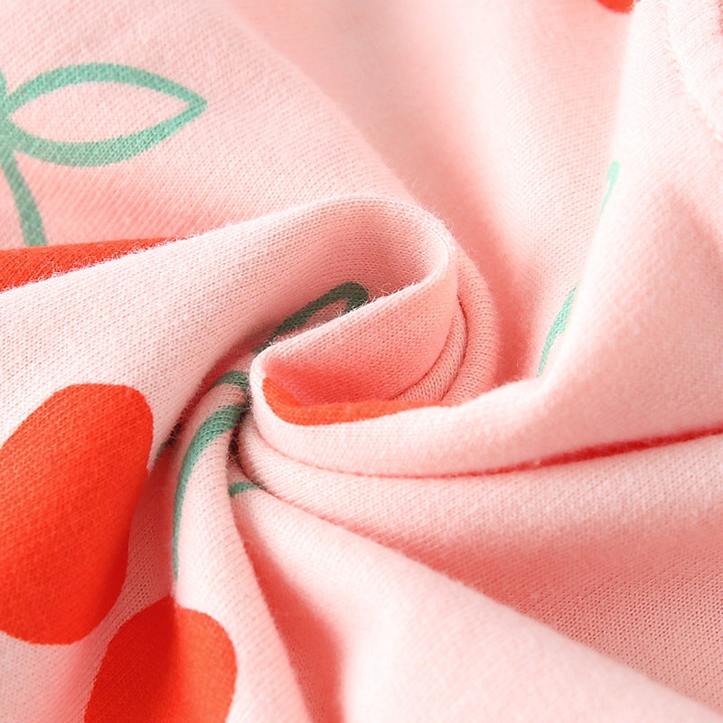 Autumn Arrival Kids Girls Cherry Pattern Long Sleeves Crew Neck Dress