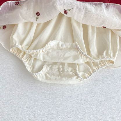 Autumn Arrival Baby Girls Long Sleeves Flowers Embroidered Pattern Color Patchwork Onesies